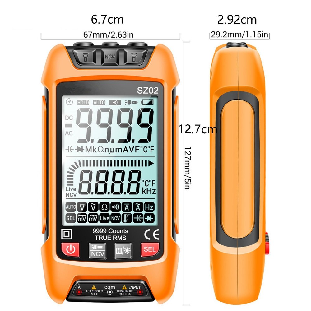 Digital Multimeter 9999 Counts True RMS Auto Electrical Capacitance Meter Temp,