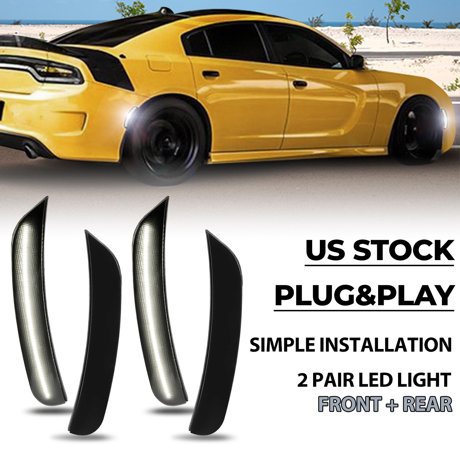 For 2015-2022 Dodge Charger Smoked Lens LED Rear &Front Bumper Side Marker Light