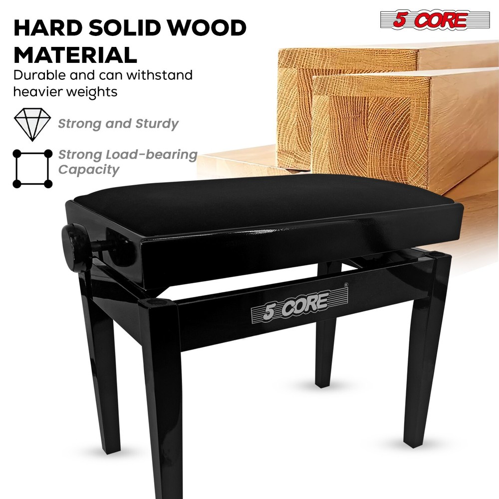 5 Core Adjustable Piano Bench Thick Padded Solid Wood Keyboard Stool Heavy Duty
