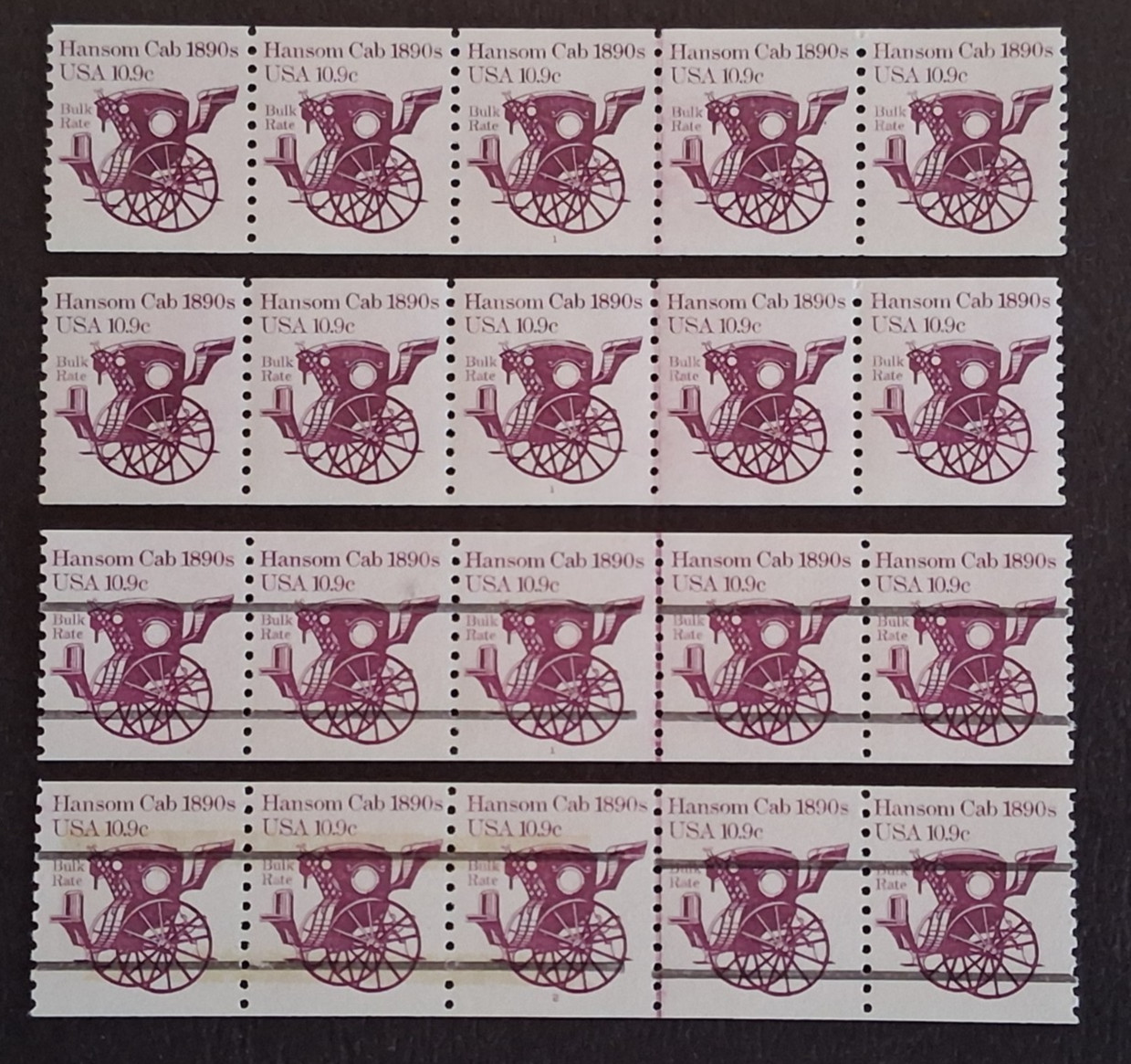 US Scott # 1904 , 1904a 10.9 cent Hansom Cab PNC5 Set of 4 F-VF NH & VF NH
