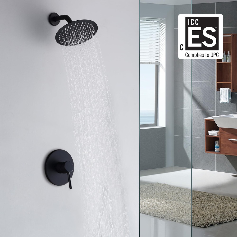 sumerain Black Shower Faucet, Matte Solid Brass Valve,