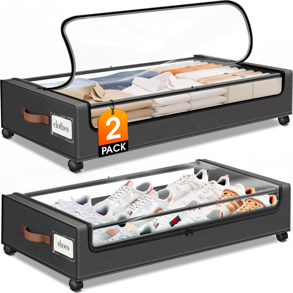 Under Bed Storage with Wheels 2Pack Storage Containers with Clear Window&Label u