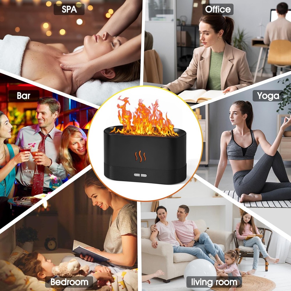 2 Pack Essential Oil Diffuser,Colorful Flame Air Aroma Diffuser Black