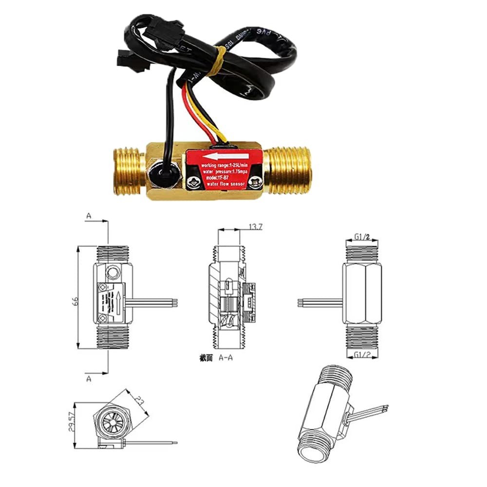 Water Flow Totalizer and Rate Meter with Digital LCD Display +G1/2"...