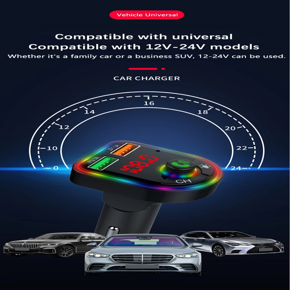 Car Wireless Bluetooth5.3 FM Transmitter MP3 Player USB Car Fast Charger Adapter