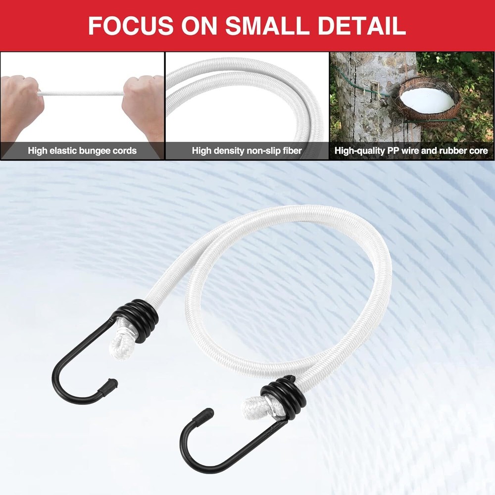 WORKPRO 24'' Bungee Cord with Hooks 4 Pack Superior Rubber Elastic Rope White