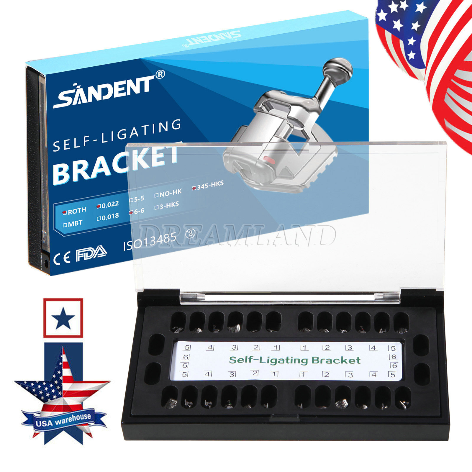 10 Packs Dental Self-Ligating Brackets Orthodontic Roth 0.022 345Hook Bracket