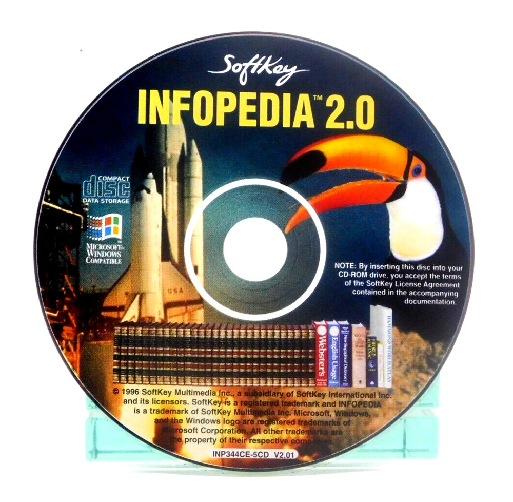 CD Rom Infopedia 2.0 Ultimate Multimedia Encyclopedia Soft Key 92-95 PC