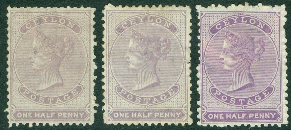 SG 48, 48b & 4c Ceylon 1863-66. ½d values. Mounted mint CAT £245