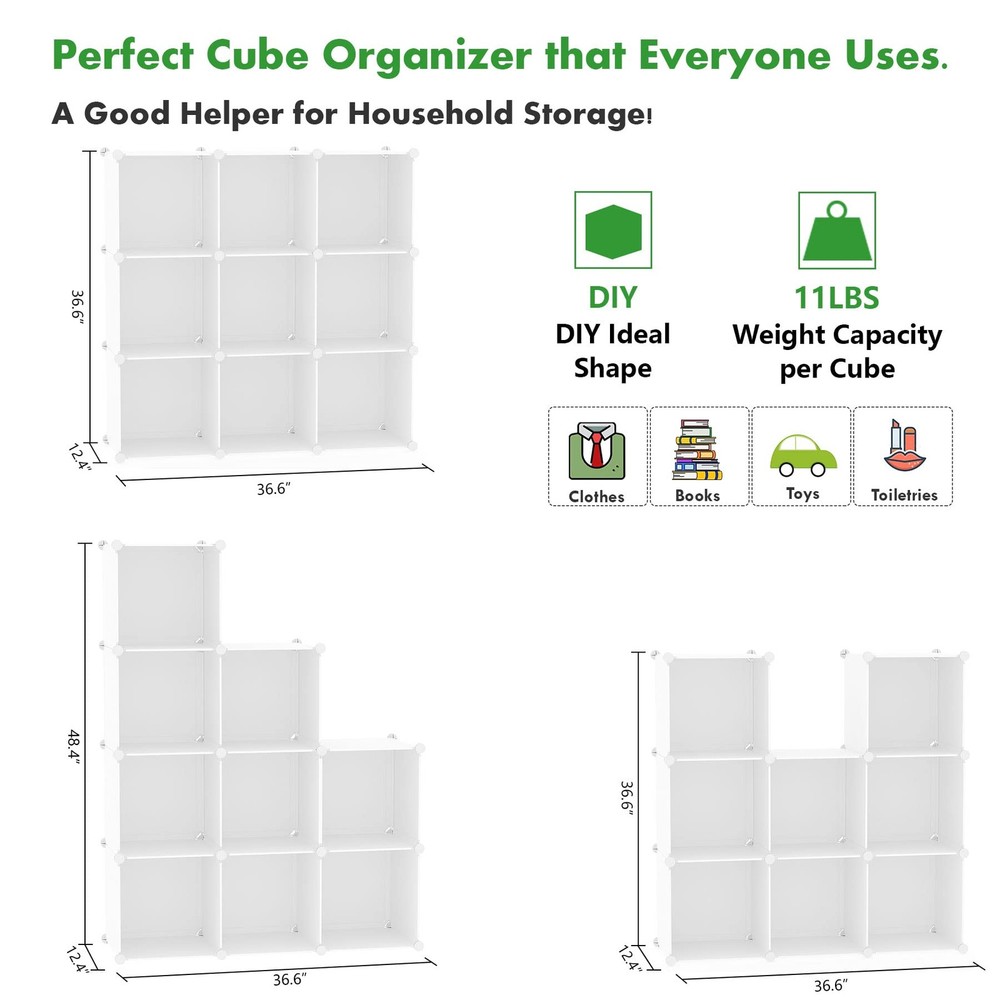 Cube Storage, 9-Cube Bookshelf, Plastic Closet Cabinet Organizer, DIY Stackab...