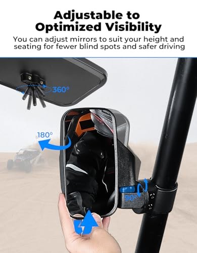 UTV Side Mirrors & Center Mirror with 1.6" to 2" Roll Bar Cage - Adjustable