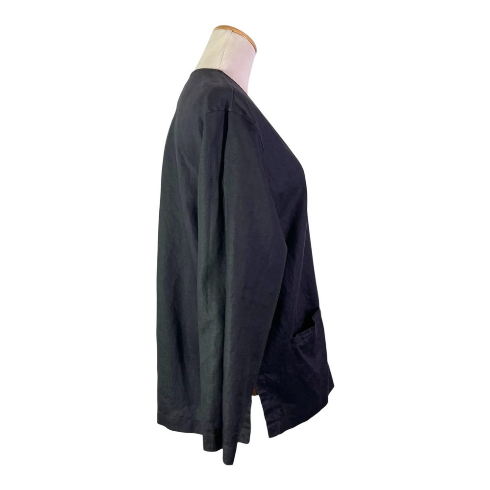 David Dart Size S Button-Front Black Linen Jacket V-Neck