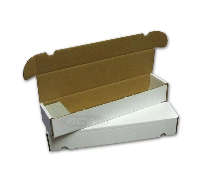 (2 Pack) 930 Count Size White Cardboard Trading Card Storage Boxes - Tab Closure