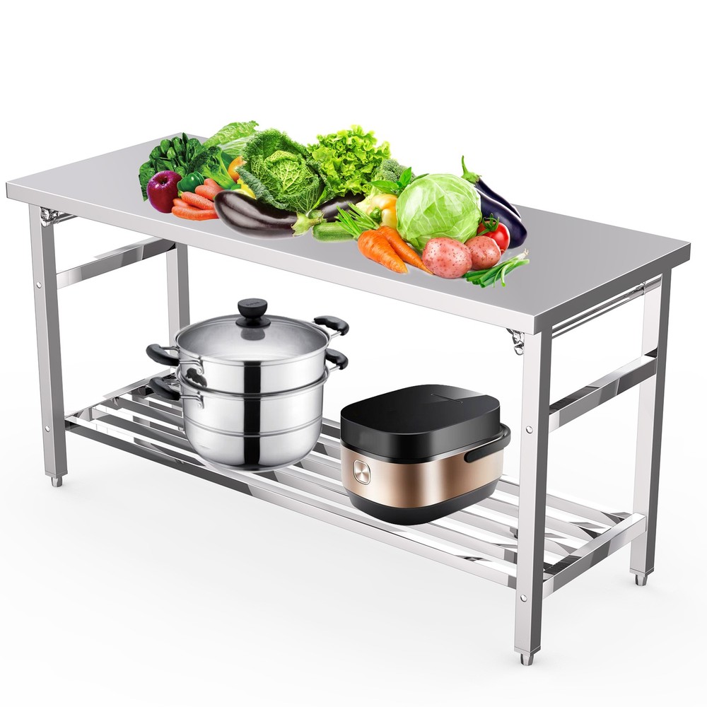 Stainless Steel 60" x 24" NSF Kitchen Work Prep Table Folding with Undershelf