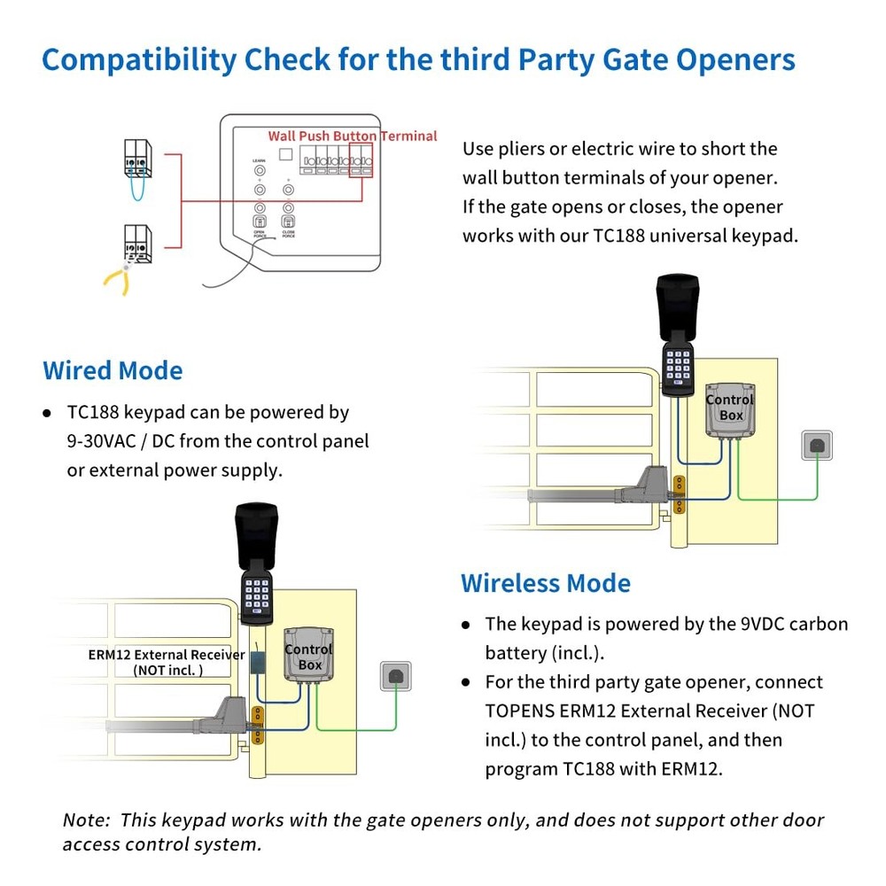 Universal Wireless/Wired Keypad for Gate Opener - Secure Digital Code Entry