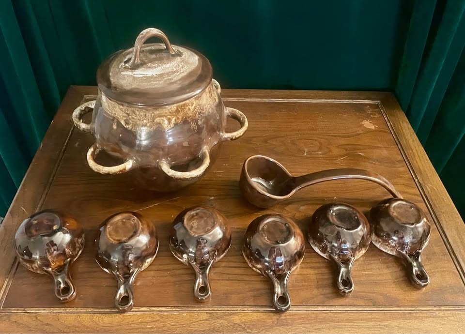 Vintage brown glazed soup/punch bowl set