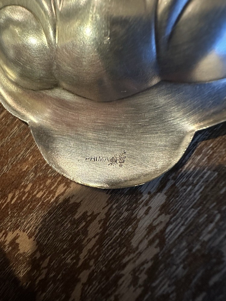 Vintage Sweden Silver Ashtray W/Frosted Glass Insert Shell Shaped Marked