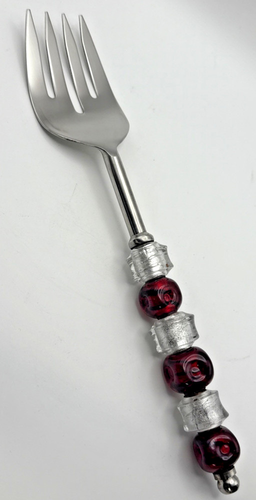 Beaded Serving Set Red White Stainless Pampered Chef 4 pc set Spoon Fork Knife