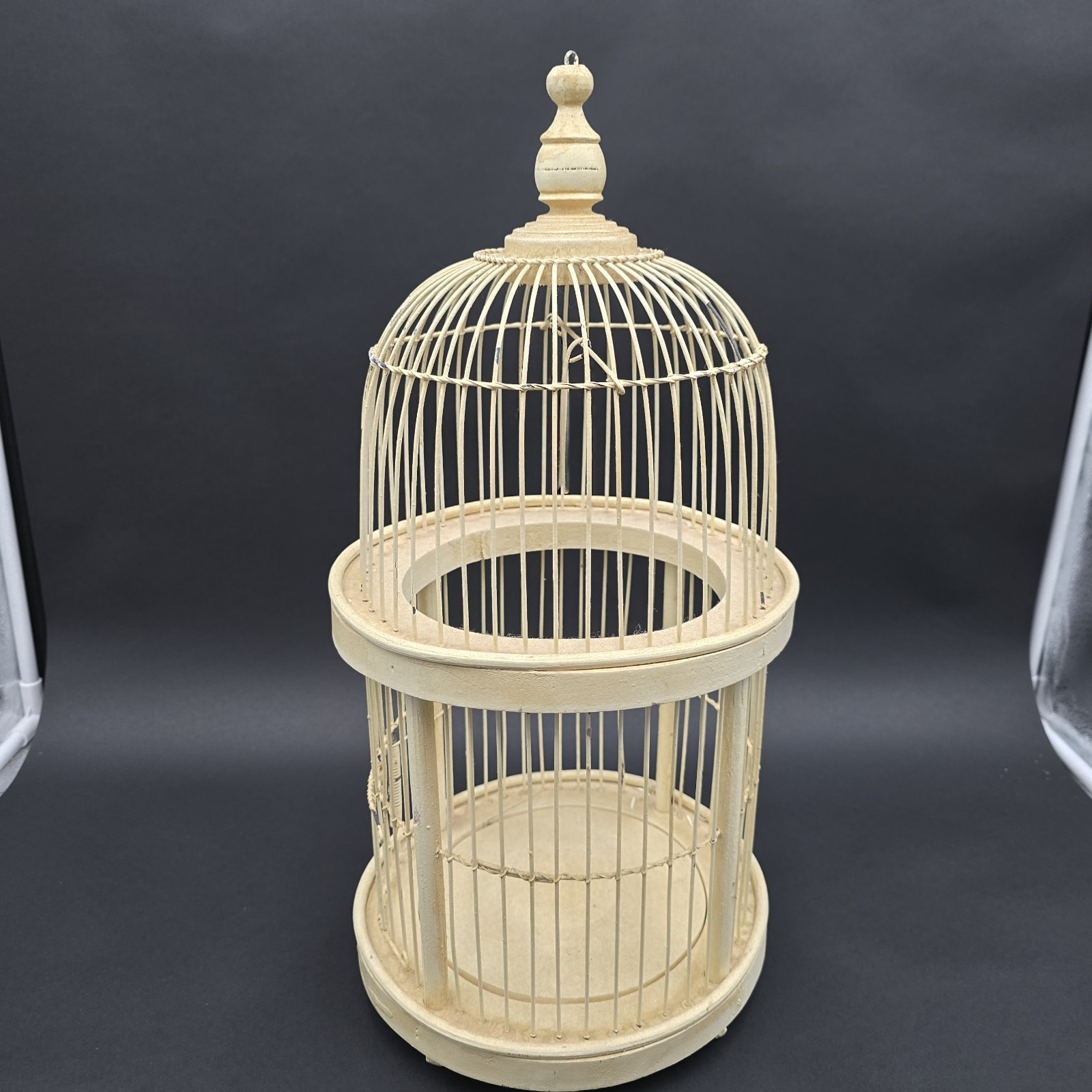 Vintage Wooden Bird Cage Off White Small Bird Country Home Decor 18"