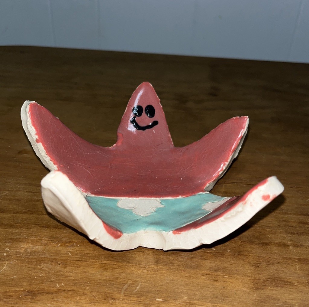 Handmade Starfish Pottery Painted ‘Patrick Star’ Trinket Dish Candle Holder