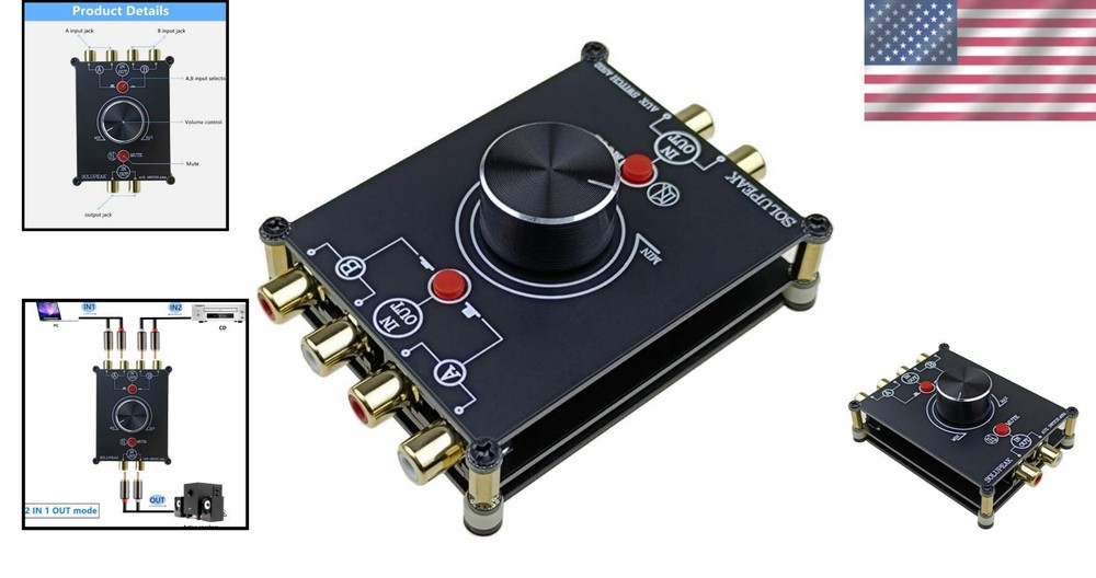 Elegant 2-Way RCA Switch Selector - Audio Splitter with Mute Function