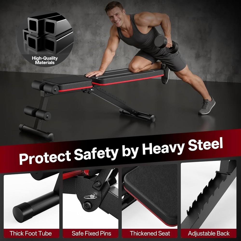 Adjustable Weight Bench 660 lb Capacity - Foldable for Comfortable Home Workouts