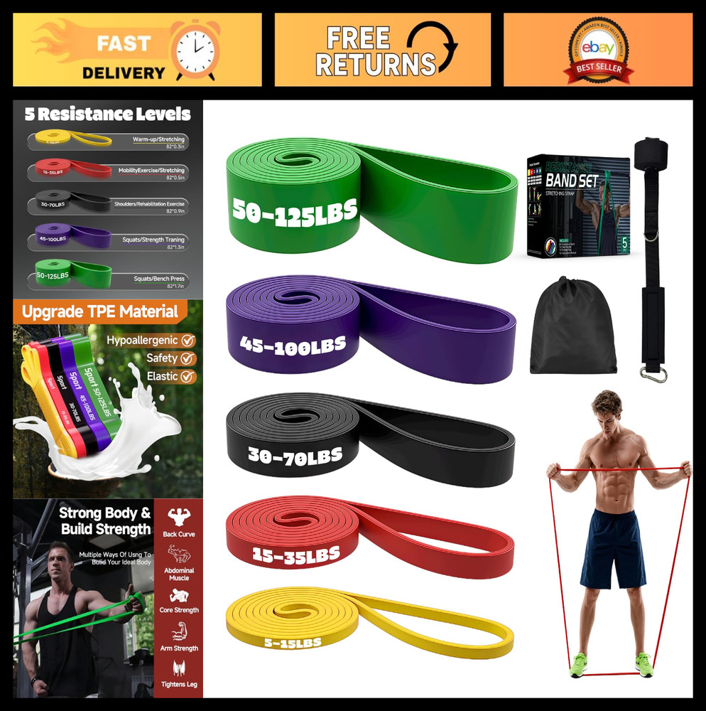 Multi-Level Resistance Bands Set with Door Anchor - Pull Up Assistance, Exercise