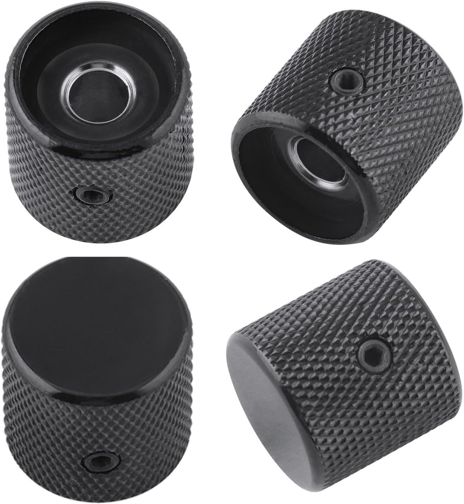 Metal Guitar Knobs Flat Top Control Knobs with Black Knurled Barrels 6mm Split S