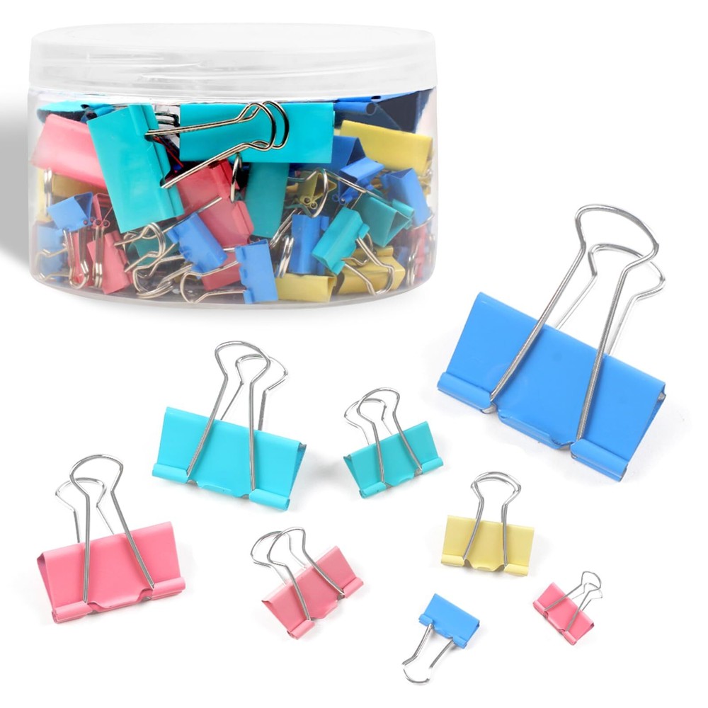 125Pcs Binder Clips Colored, Binder Clips Assorted Sizes, 6 Sizes