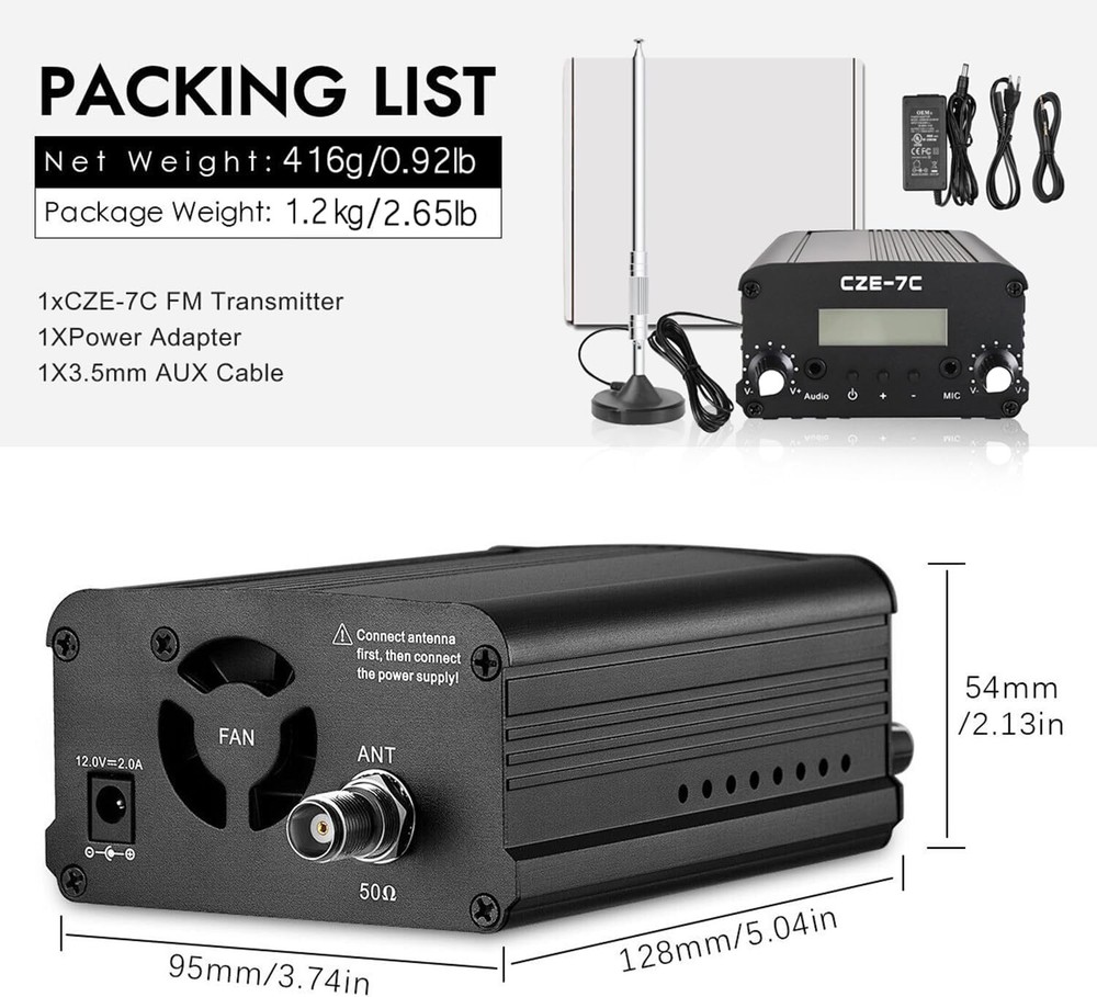 7W 1W FM Transmitter for Church Long Range FM Broadcast Transmitter for Drive-in