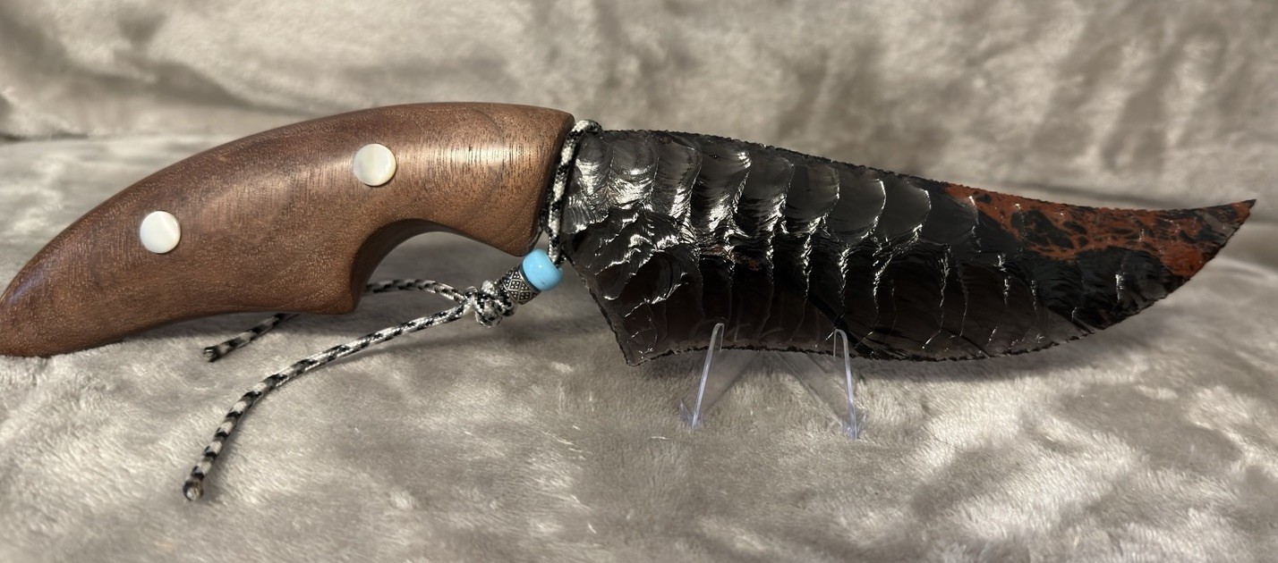 Handmade 6” Obsidian/Mahogany Obsidian Fixed Blade Knife Wood/Resin Handle