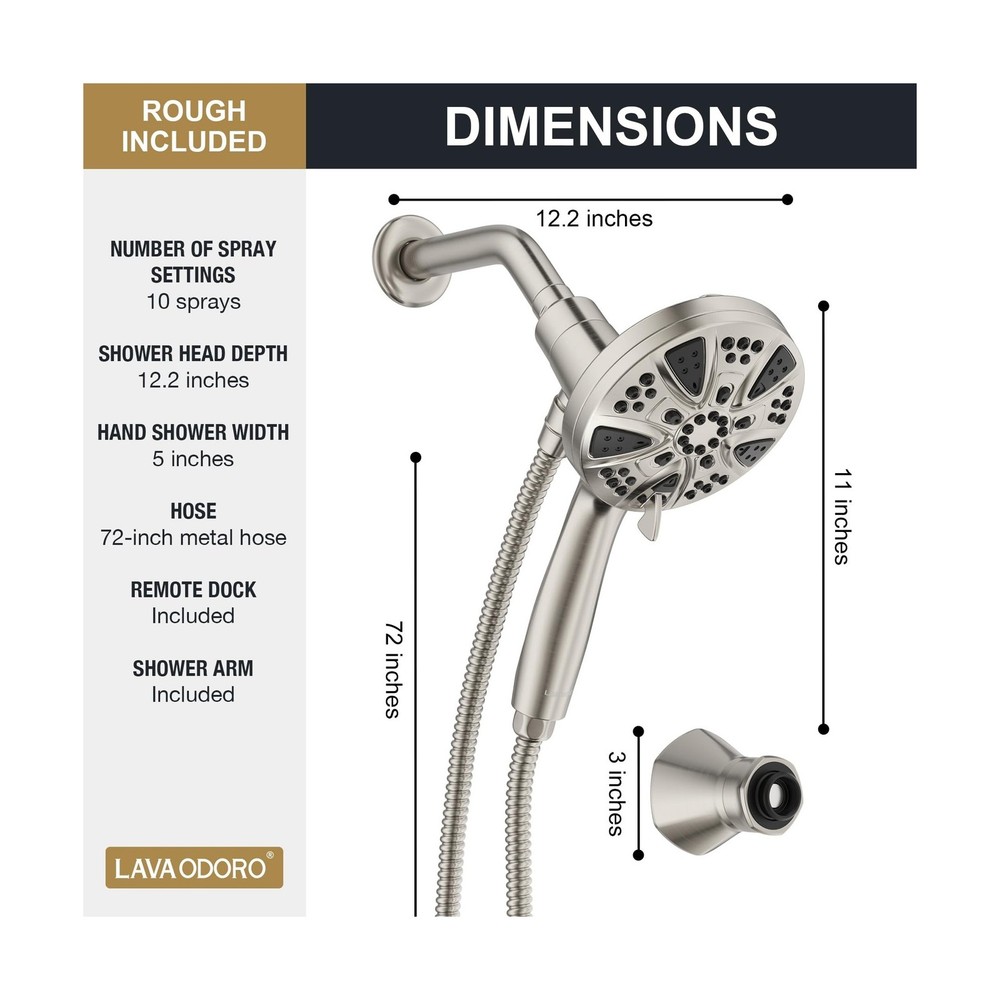 LAVA ODORO Handheld Shower Head with Magnetic Docking System, 10-Function Hig...
