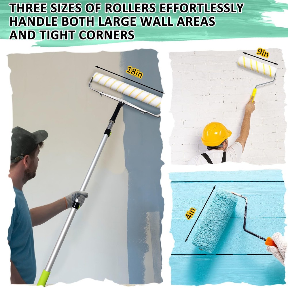 18 inch Paint Roller Kit, Large Paint Roller Tray with Liner, 18 inch Rollers...