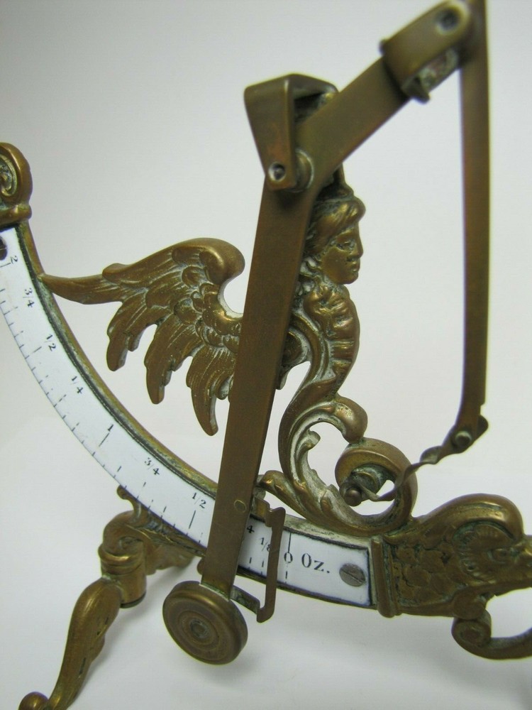 Winged Maiden Bust Dauphin Koi Devil Fish Antique Exquisite Bronze Postal Scale