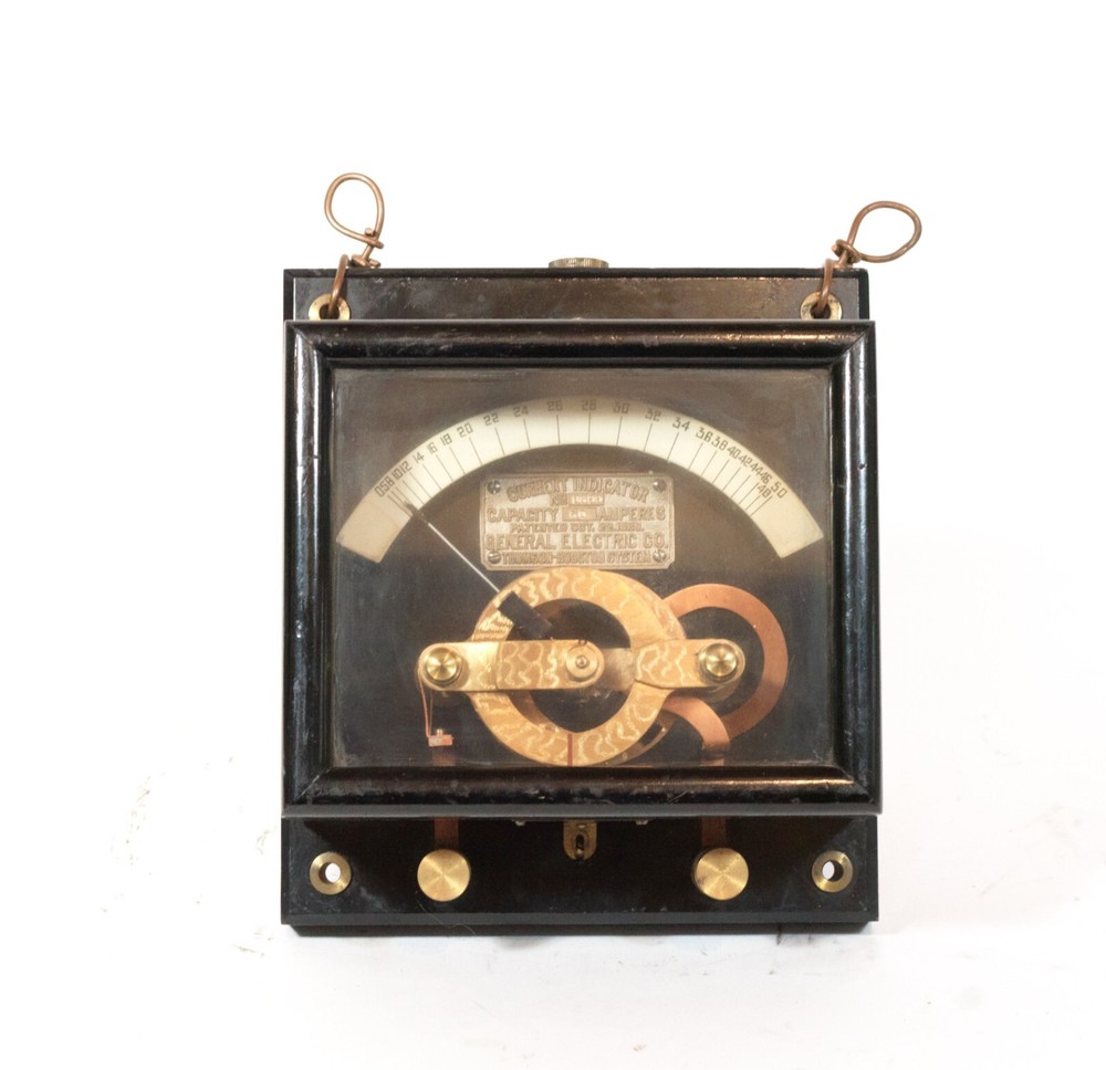 Exceptional 1890 General Electric Engine-Turned Current Indicator On Slate Base