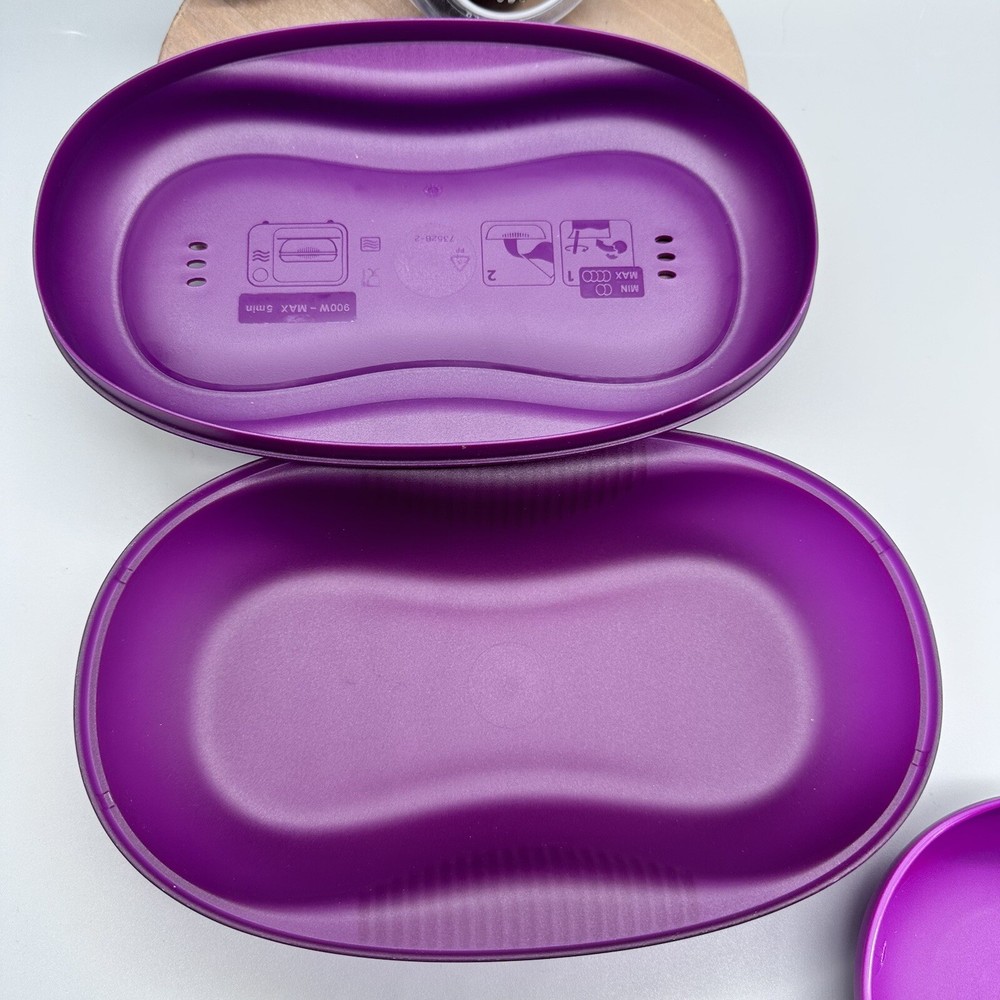 Tupperware Microwave Breakfast Maker Plus Two Egg Inserts Purple New w/ Manual