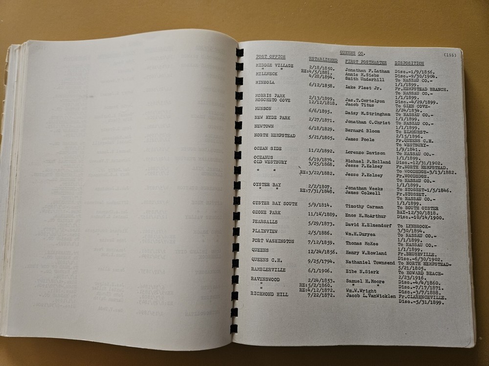 Post Offices Of New York State 1792-1969