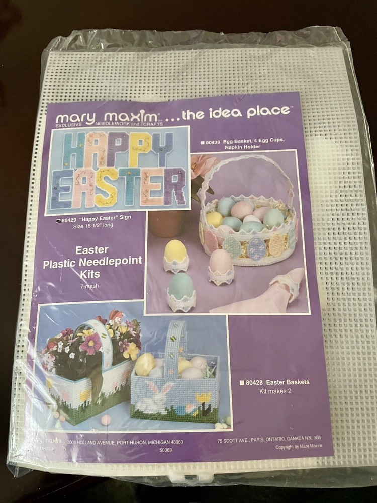 Mary Maxim Easter Plastic Needlepoint Kit Happy Easter Sign New In Package