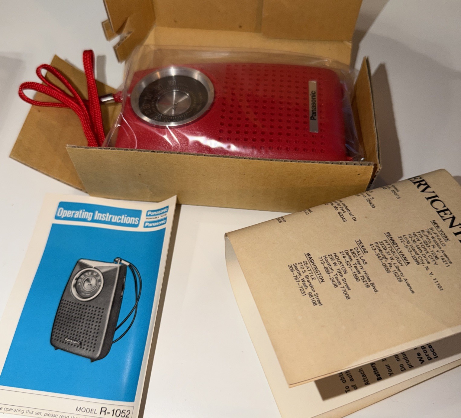 Vintage Panasonic R-1052 Red Portable AM Radio NEW In Box Complete w/Paperwork