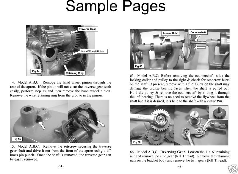 Rebuild Manual for South Bend Lathe 9" Model A, B & C plus model 10k "light 10"