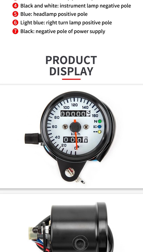 Universal Part Three Light Double Mileage 12V Motorcycle LED Display Speedometer
