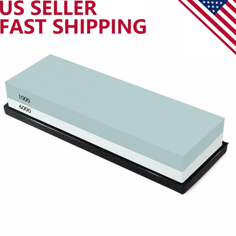 Knife Sharpening Water Stone Kitchen Dual Whetstone Set 1000 6000 Grit Non-Slip