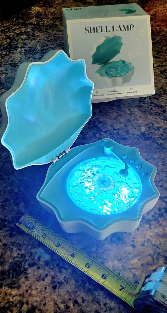 Shell Lamp Wave Projector Light, White Noise Bluetooth Speaker w/ Blue Interior