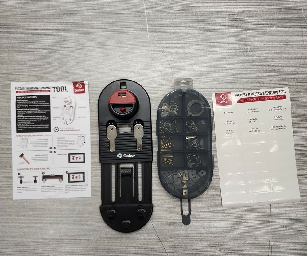 SAKER PICTURE HANGING & LEVELING TOOL KIT 85 PIECES WITH HARDWARE CASE NEW