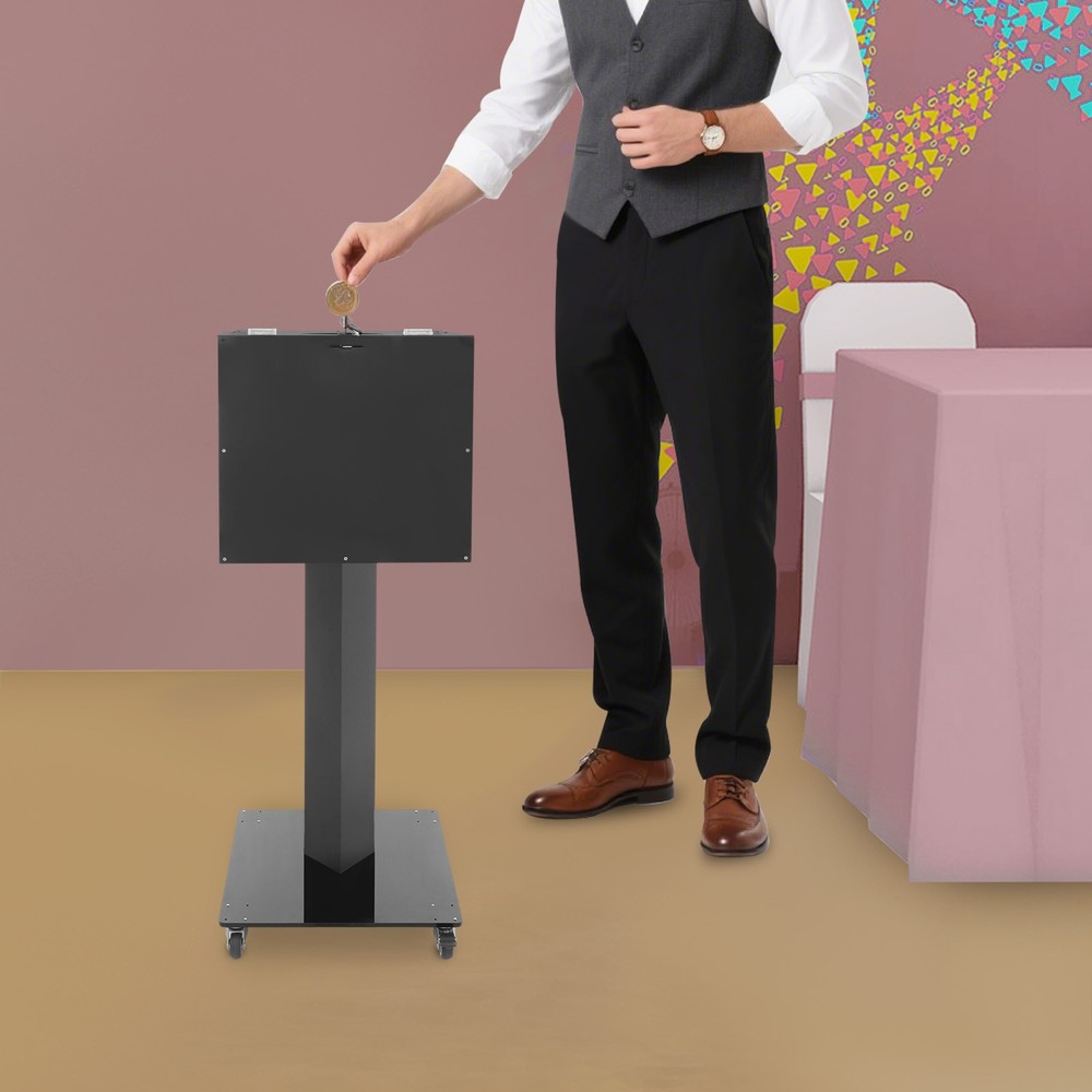 Floor Standing Donation Box with Lock, Key & Wheels for Versatile Use