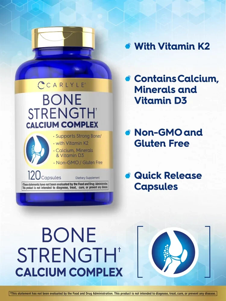 Bone Support Supplement | 120 Capsules | Calcium Complex Vitamin | Non-GMO & Gl