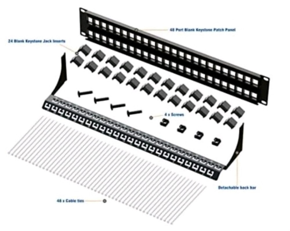 iwillink Blank 48-Port Keystone Patch Panel, 2U 19'' Rackmount/Wallmount wi