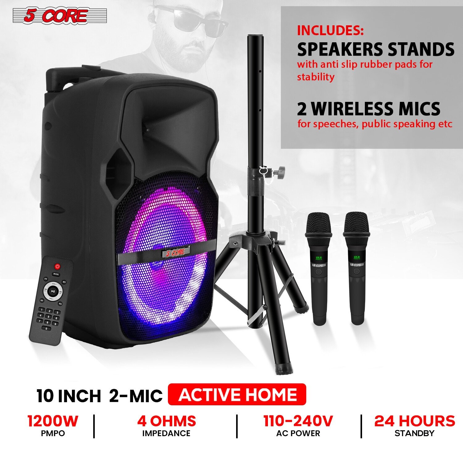 5Core Party Speaker 2pc Bluetooth 400W Rechargeable Outdoor PA DJ System w 4 Mic