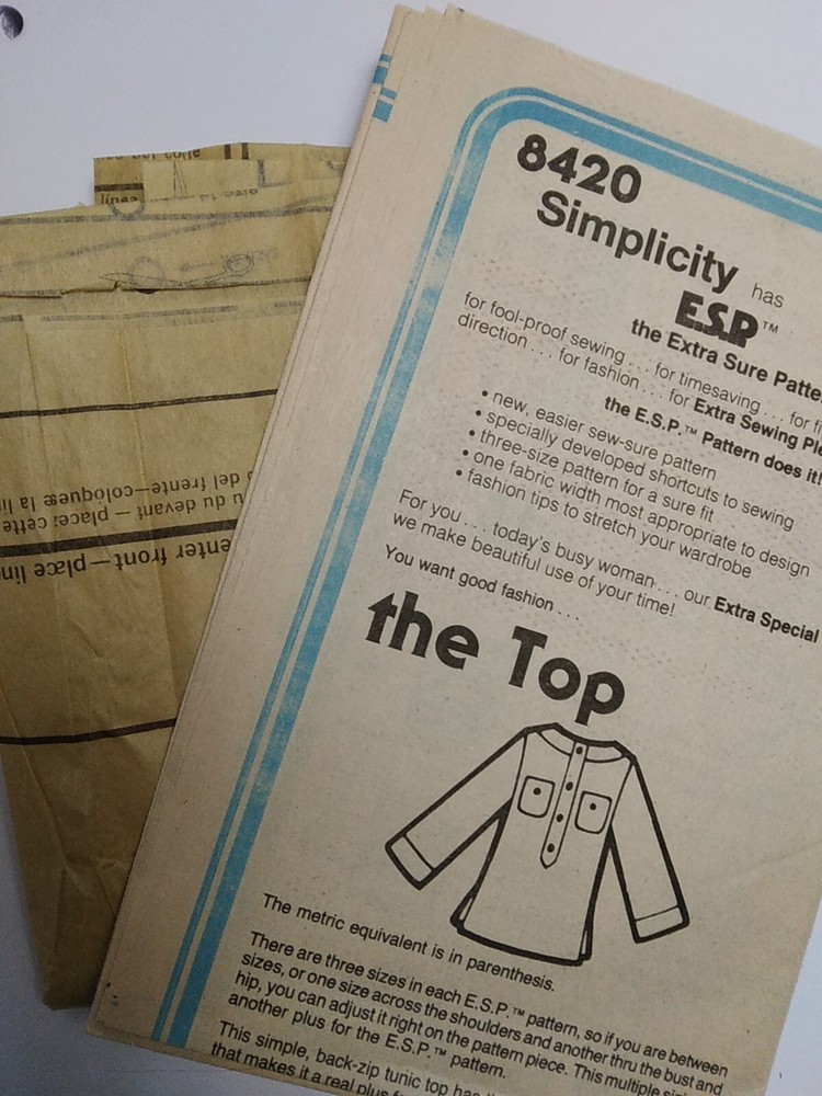 Shirt Blouse 10 12 Simplicity ESP 8420 Sewing Pattern 1/4 Button Pullover Top