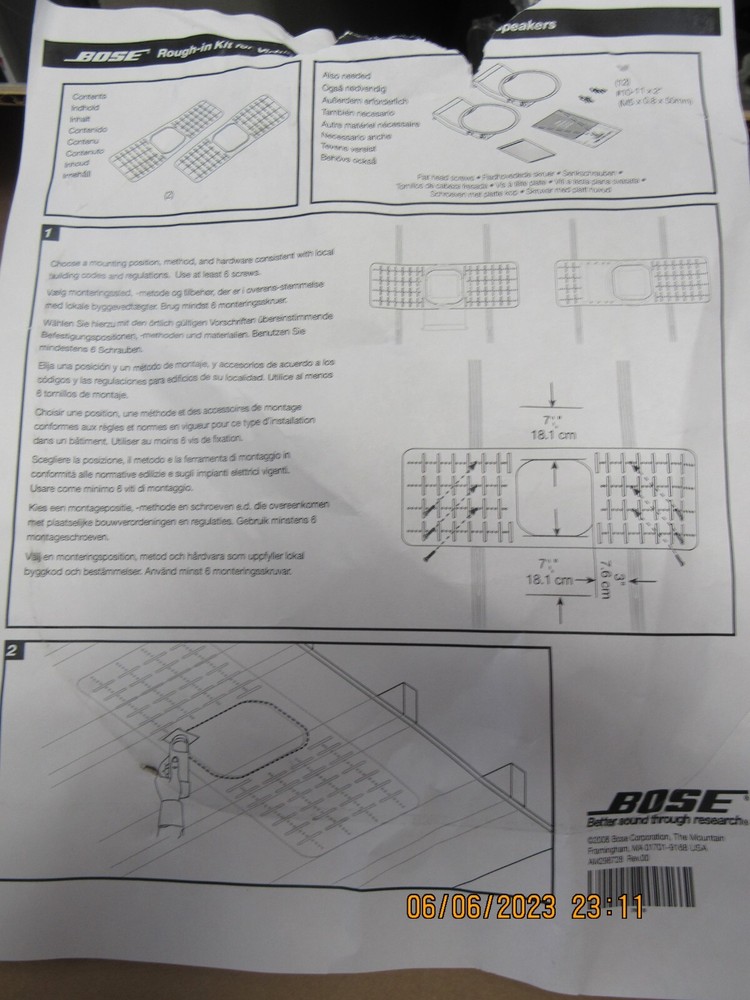 Bose Rough-In Kit VIRTUALLY 191 40404 PAIR NEW